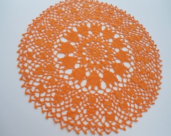 Orange crochet lace doily , 13 '