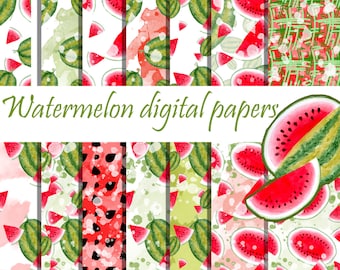 Watermelon digital paper Melon patterns Watermelon background Seamless Patterns hand painted watercolor papers Printable Scrapbooking papers