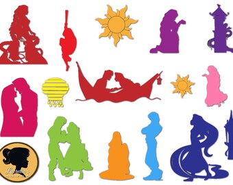 Rapunzel Princess Silhouette, Tangled Flynn Princess Set SVG PNG Cutting Files for Electronic Cutting Machines Silhouette