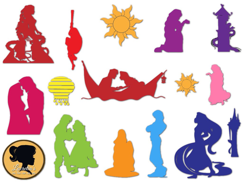 Rapunzel Princess Silhouette, Tangled Flynn Princess Set SVG PNG ...