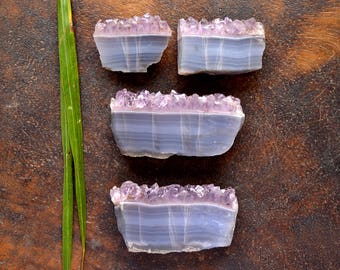 4 Pcs Natural Raw Amethyst Cluster Druzy Rough Gemstone,Healing Amethyst Crystal Rough,68x31x16mm,931Cts#3826