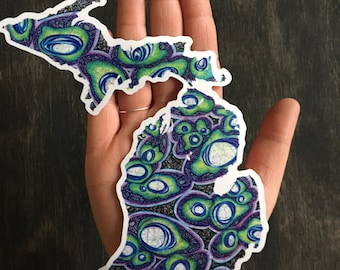Groovy Green and Purple Michigan Sticker, Michigan Sticker, Michigan pride sticker, Purple Michigan Decal, Michigan car decal,