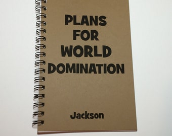 Plans for World Domination, Bullet Journal, Spiral Journal, Writing Journal, Notebook, Personalized, Custom Gift, quirky Gifts, Journal