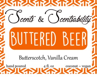 Buttered Beer | 4oz Coconut Candle | Book Lover's Candle | Wizard Candle | Scented | Bookish Candle | Literary Candle | scentsNscentsability