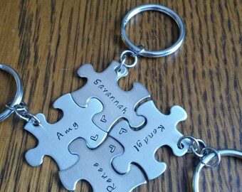 Hand Stamped Best Friends Puzzle Piece Keychain - Family Puzzle Piece Keychain - Friends Gift - Family Gift - Wedding Party Gift