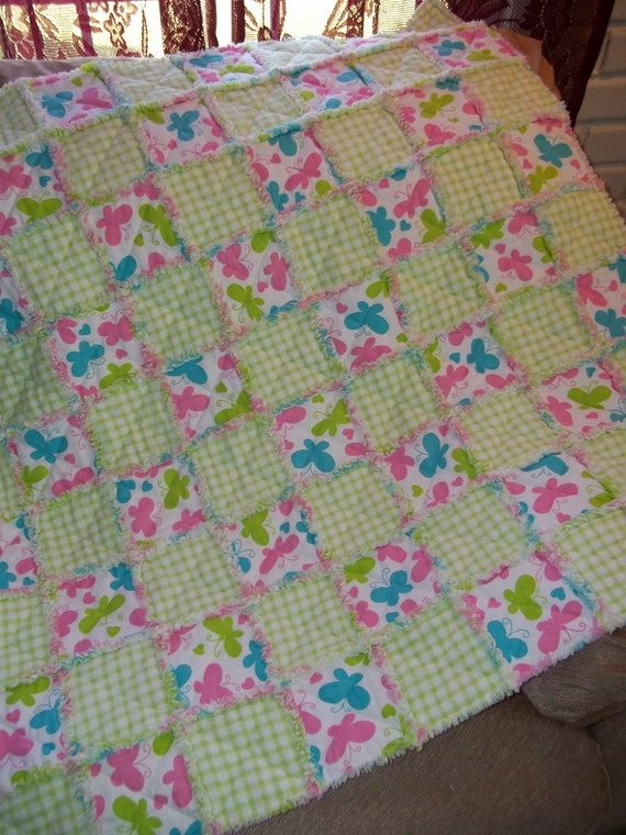 Baby Rag Quilt Flannel Rag Quilt Colorful Butterflies Quilt