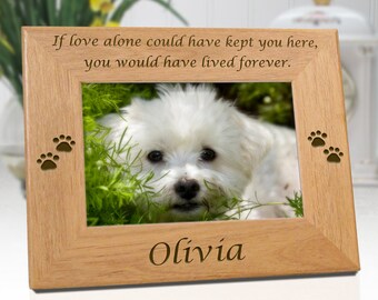 FREE SHIPPING - Dog Memorial Frame Personalized With Name - If Love Alone - Engraved Wood Picture Frame - Free Sympathy Card, Box & Bow