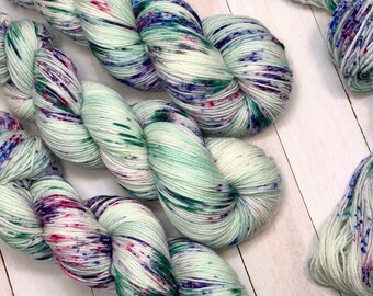 Hand dyed sock yarn, superwash merino, cashmere & nylon. 435 yards/ 100 grams. Perfect for your next knitting, crochet or weaving adventure.