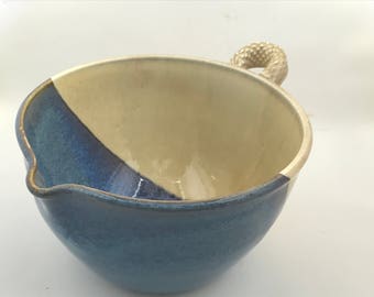 Blue and Cream Batter Bowl - Pottery Batter Bowl - Batter Bowl - Handmade Pottery Batter Bowl
