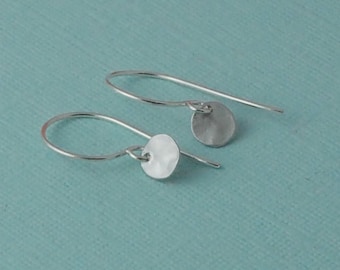 Tiny silver hammered disc earrings sterling silver minimalist
