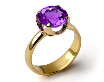 CUP Amethyst Engagement Ring, Purple Amethyst Ring, Yellow Gold Amethyst Ring, Amethyst Promise Ring, Large Amethyst Ring, Mothers Day Gift