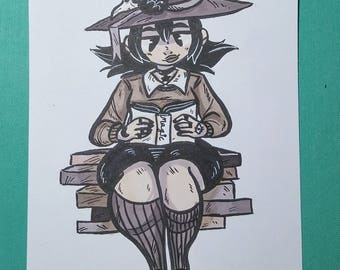 Original Halloween inktober book witch illustration
