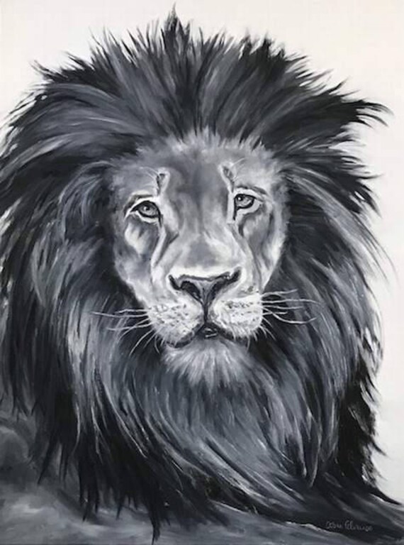 Lion Original Oil Painting by California Artist Black White