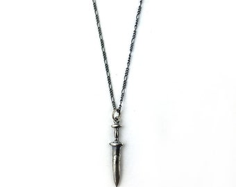 Dark Silver Dagger charm Necklace