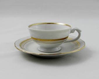 Vintage Demitasse (Small Tea Cup), White and Gold, Vintage Bone China, Made in Poland