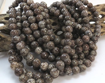 Brown Snowflake Jasper, Natural 8mm Round Beads, 16 inch Strand, 8mm Brown Beads, Beading Supplies, Item 1010pm