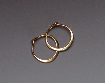 Solid Gold Hoops, Tiny 14k Gold Hoop Earings 10 mm Gold Hoop Earrings 14 karat Yellow Gold Sleepers, White Gold or Rose Gold Small Hoops 1cm