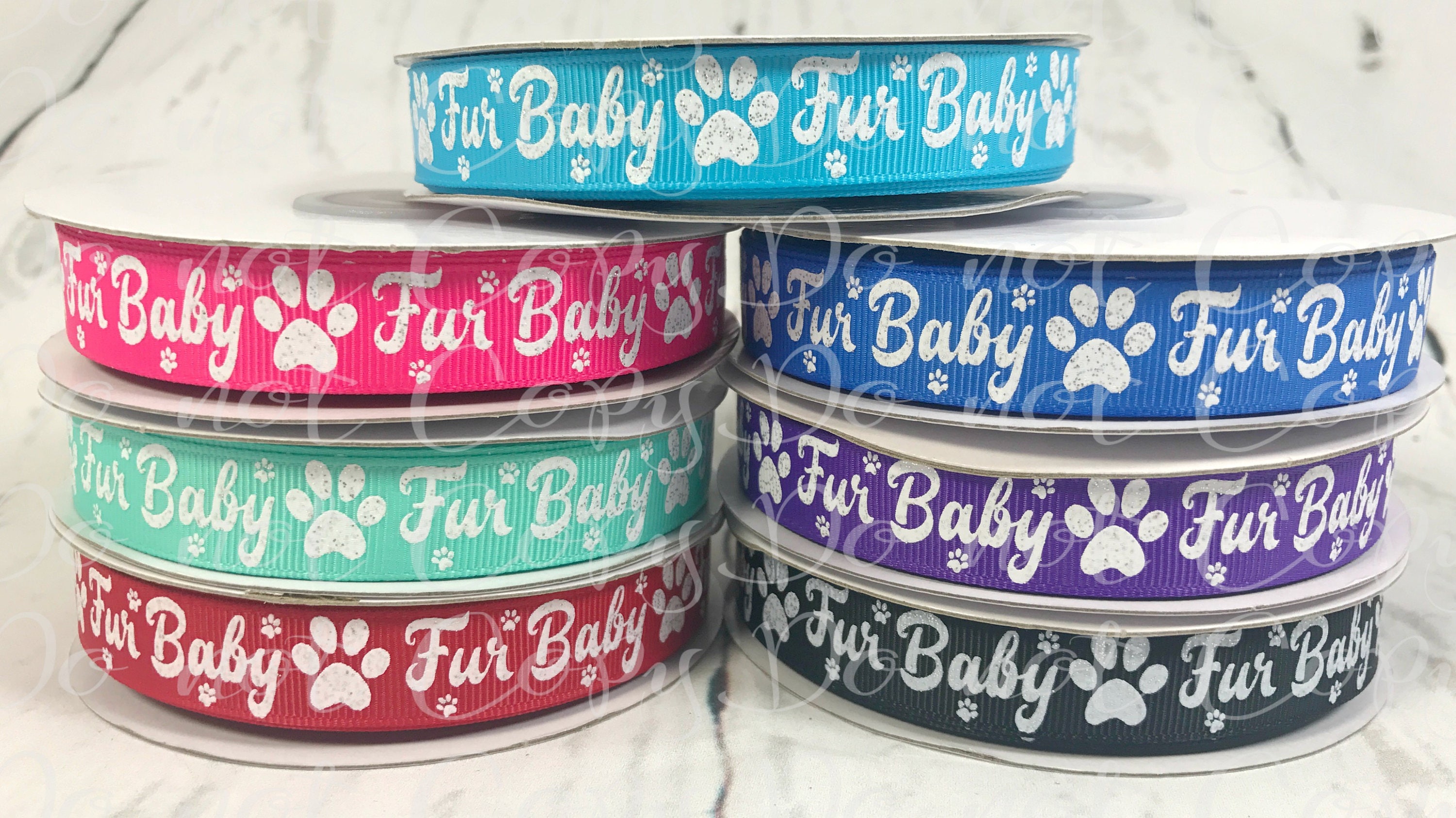 5/8", Fur Baby Ribbon, US Designer Ribbon, White, Glitter Ribbon, Dog