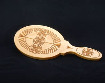 Hand Carved Wood Hand Mirror - Chip Carving