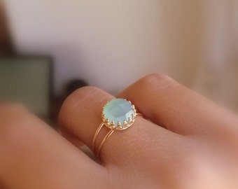 SALE - Aqua chalcedony ring - Aqua blue Chalcedony ring - Gold aqua ring - Gemstone ring - Aqua Mint Gold Ring - mint color ring