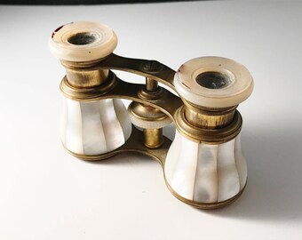 Antique French Opera Glasses Binoculars. Brass and Mother of Pearl