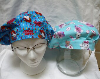 Bouffant Hello kitty medical cap or bouffant Hello Kitty in rain scrub cap w adjustable toggle for medical professional