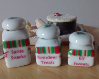 Dolls House miniature a set of 3 Christmas jars / canisters