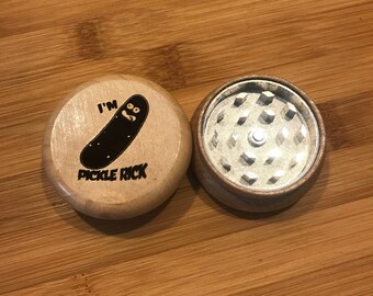 green pickle rick wood engraved grinder rick and morty burn black sauce