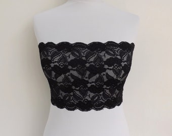 black lace strapless top