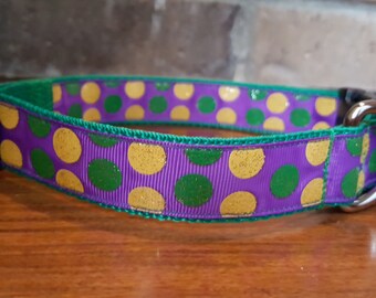 Mardi Gras Polka Dot Dog Collar - Large