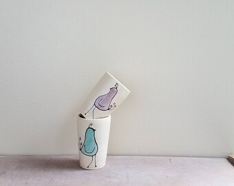 Mini bird vase, a pair of small purple and blue bird vases, stocking stuffer