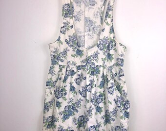 Vintage 90s blue roses Overalls Playsuit Jumper Goth Grunge