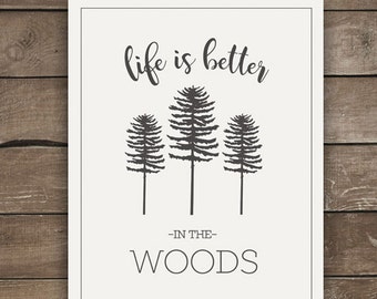 Life is Better in the Woods, Wall Prints, Farmhouse Style