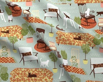 Cat Lady Mod Furniture Fabric - New cat lady By Lizmytinger - Plants Mod House Decor Cats Cotton Fabric By The Yard With Spoonflower