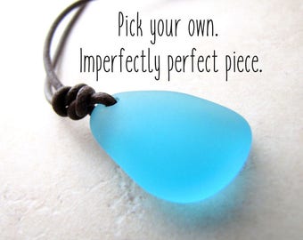 Mens Necklace, Mans Necklace, Sea Glass Necklace, Seaglass Necklace, Leather Necklace, Beach Jewelry, Adjustable Leather, Imperfect