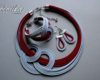 Knotted colourful necklace, Fashion strand necklace, Knotted jewelry set , Gray cords necklace,Bold colourful necklace,Knotted jewelry