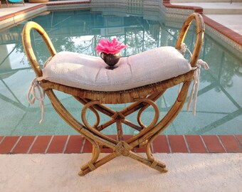 BAMBOO RATTAN BENTWOOD Bench / Bohemian Rattan Bamboo Bench /Bamboo Bentwood Bench / Bohemian Bench /Coastal Cottage Style Retro Daisy Girl