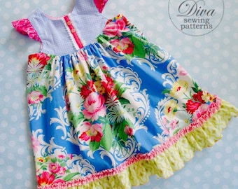 The Butterfly Dress - Flutter Sleeve Dress Sewing Pattern PDF - Girls 2 to 8