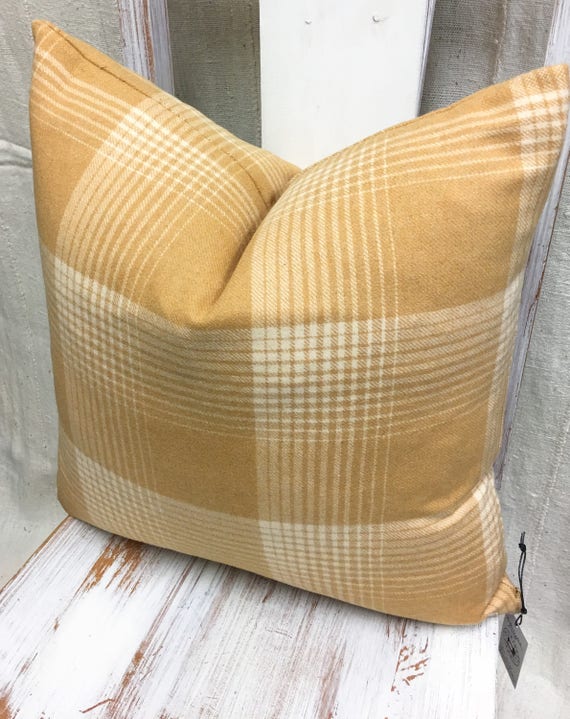 Yellow Wool Plaid Pillow Covers Farmhouse Or Cottage Style