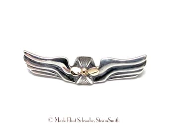 SteamPunk Airship Commanders Wings - 14k gold & sterling silver double tac pin