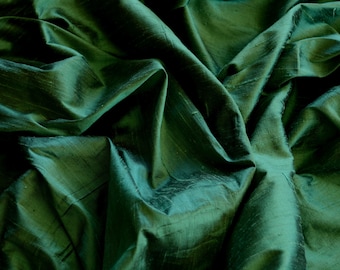 Iridescent Forest Green Dupioni Silk, 100% Silk Fabric, 44" Wide, By The Yard (S-193)