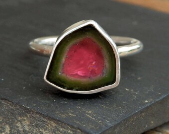 Watermelon tourmaline slice ring / custom ring / bi color tourmaline ring / October birthstone / tourmaline jewelry / raw tourmaline crystal