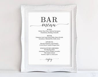 Bar Menu Sign, Printable Bar Menu Sign Template, Wedding Bar Menu Sign, Editable, VW25, VW26, VW28, VW30, VW34, VW37, VW49, VW50, VW51