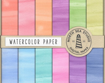 BUY 5 FOR 8, Watercolor Digital Paper, Colorful Watercolor Backgrounds, Solid Watercolor Papers, Hand Painted Scrapbooking Paper