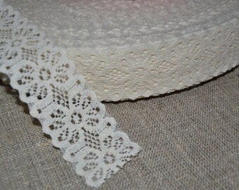 Vintage cotton lace trim, 1980s Russian cotton trim, natural cotton lace trim, cream lace, Soviet cotton lace trim, made in USSR