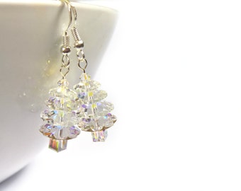 Swarovski Christmas Tree Earrings, Novelty Christmas Earrings, Swarovski Crystal Stocking Filler UK