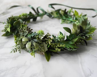 Woodland Wedding Flower Crown - Green crown, Flower Crown with leaves, berries, twigs and artificial foliage, ideal for a rustic wedding