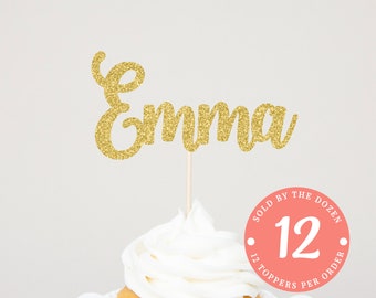 Personalized Cupcake Topper | Custom Name Cupcake Toppers | Name Cake Sign | Custom Name Topper | First Birthday Toppers Gold First Birthday