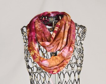 Infinity Scarf-Cotton Jersey Scarf-Marble Abstract Scarf-Maroon and Palomino Gold OR Pick your two colors