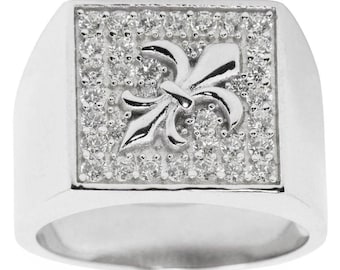 Fleur de Lis Sterling Silver Men's Ring (Size 10)